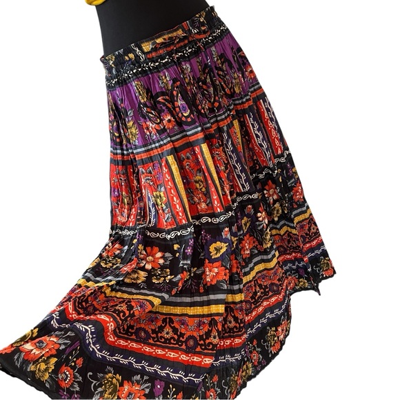 Vintage Dresses & Skirts - Vintage 100% cotton maxi skirt bold floral print boho L